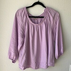 LOFT Lavender Puff Sleeve Ruffle Blouse | Spring Blouse